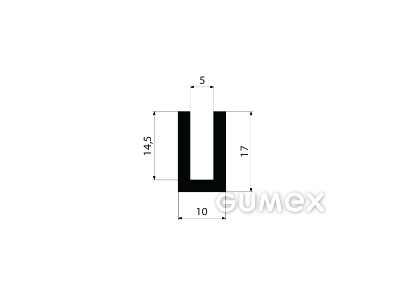 "U" Gummiprofil, 17x10/5mm, 60°ShA, EPDM, -40°C/+100°C, schwarz, 